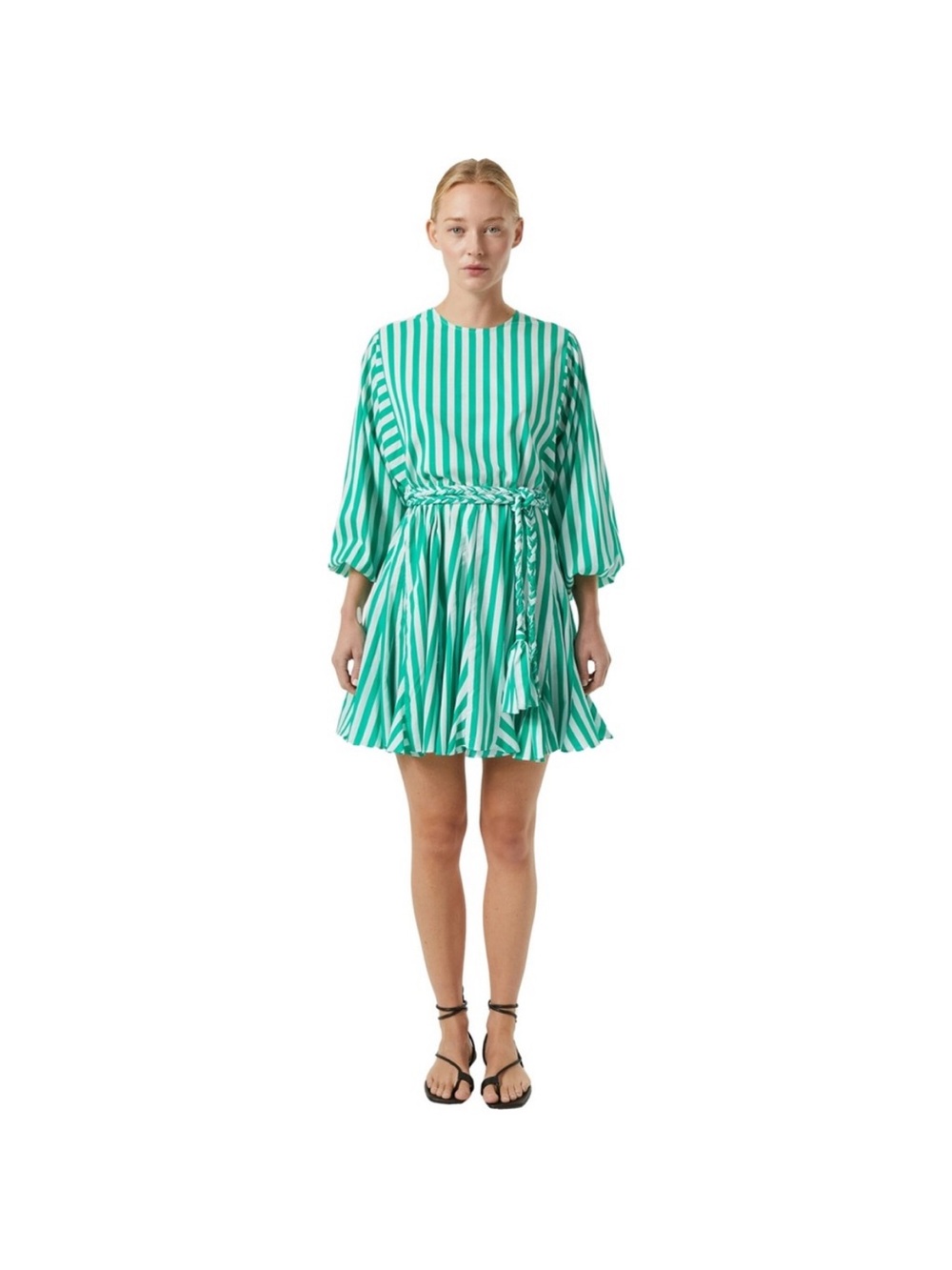 Rhode Striped Green Tie-Waist Mini Dress